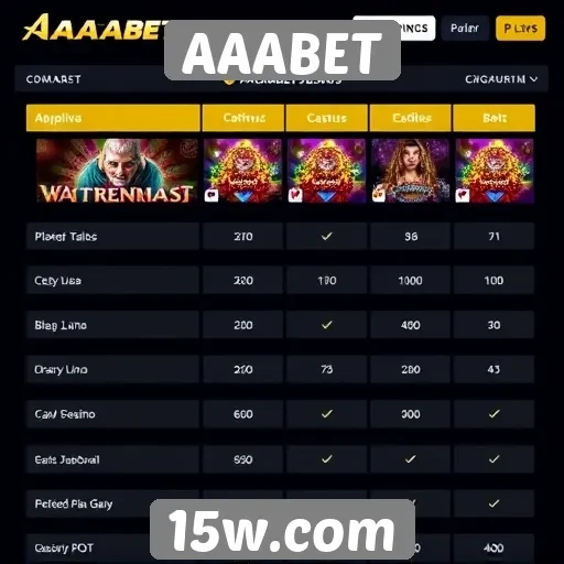 Comparação de jogos populares disponíveis no AAABET